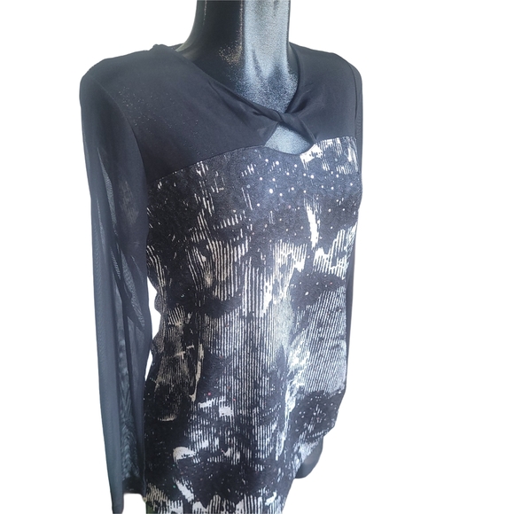 Champagne By Le Grenier Black and White Patterned Long Sleeve Top M - Picture 2 of 6